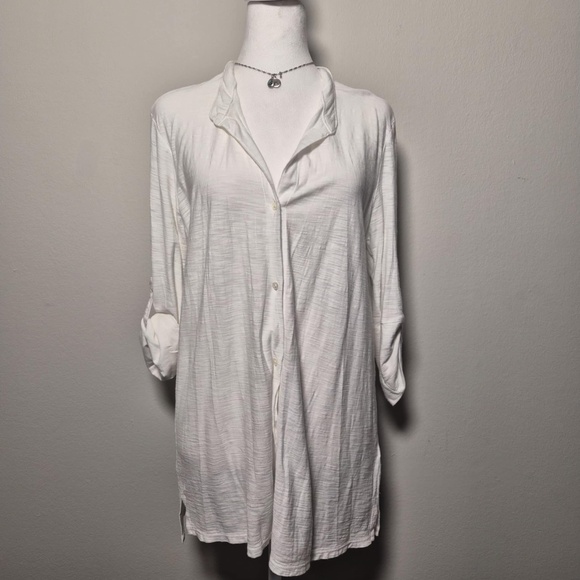 James Perse Womens Cotton Modal Blend Eggshell White Costal Chic Gauze Blouse L - Picture 3 of 10